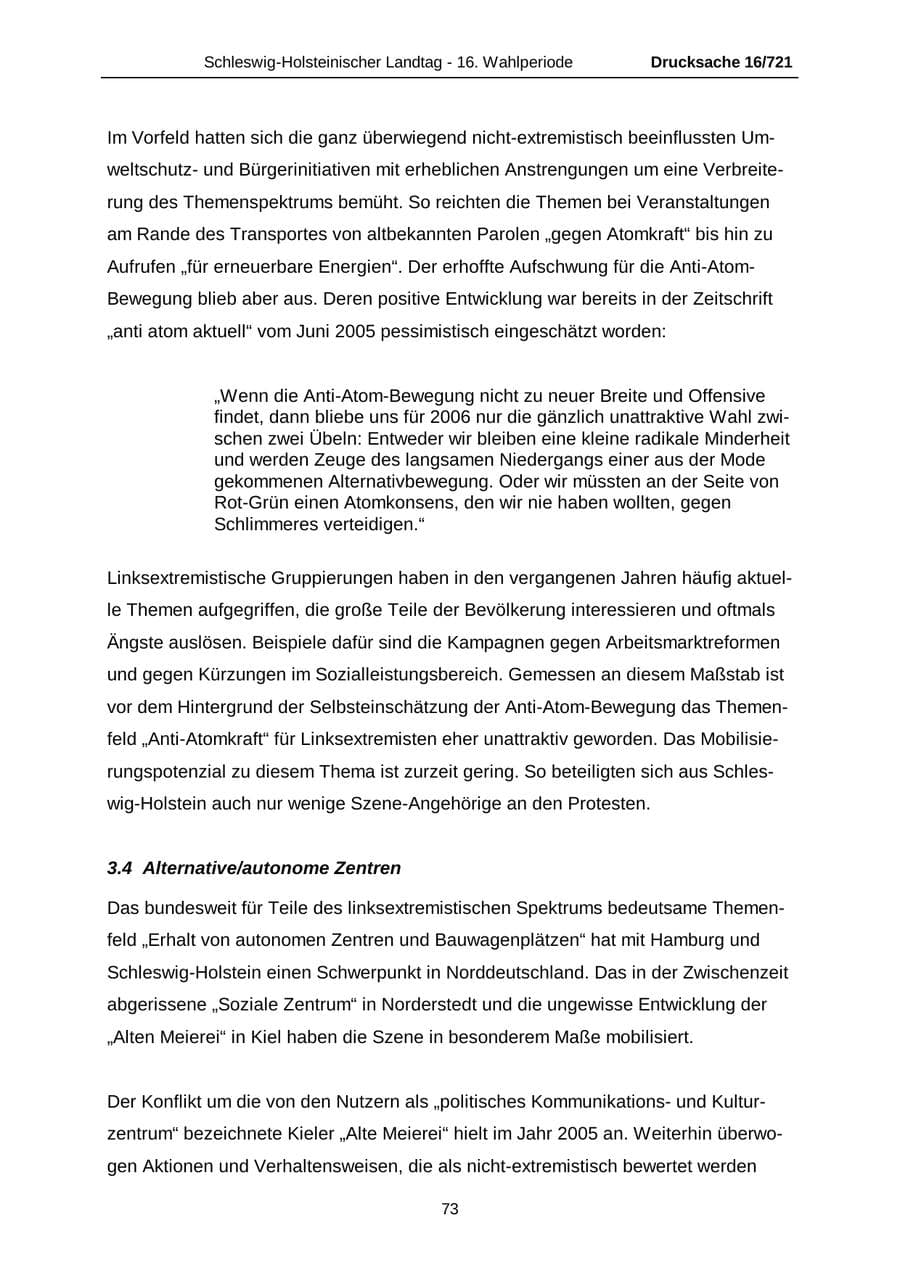 Seite 73 des Verfassungsschutzbericht 2005 Schleswig-Holstein
