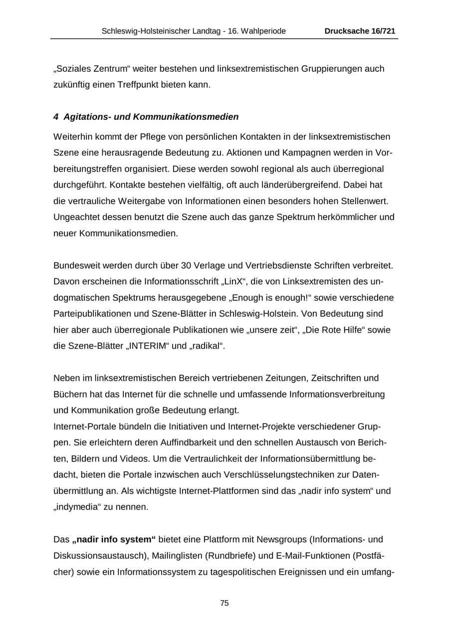 Seite 75 des Verfassungsschutzbericht 2005 Schleswig-Holstein