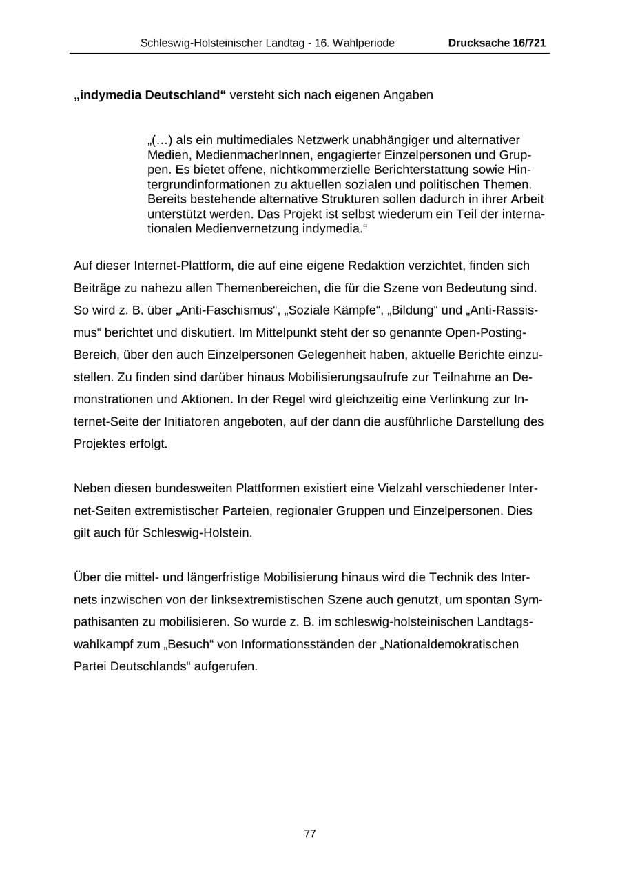 Seite 77 des Verfassungsschutzbericht 2005 Schleswig-Holstein