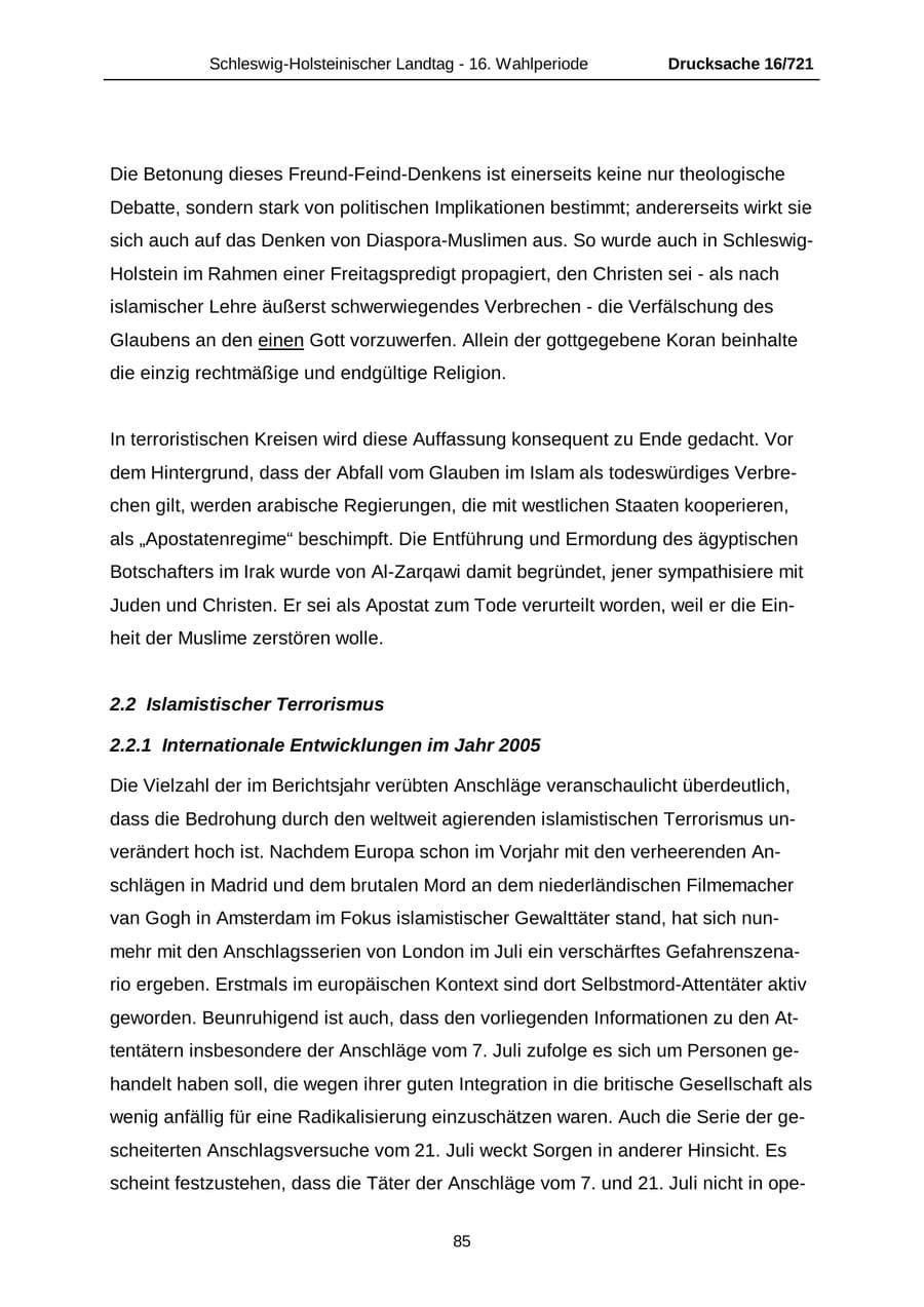 Seite 85 des Verfassungsschutzbericht 2005 Schleswig-Holstein