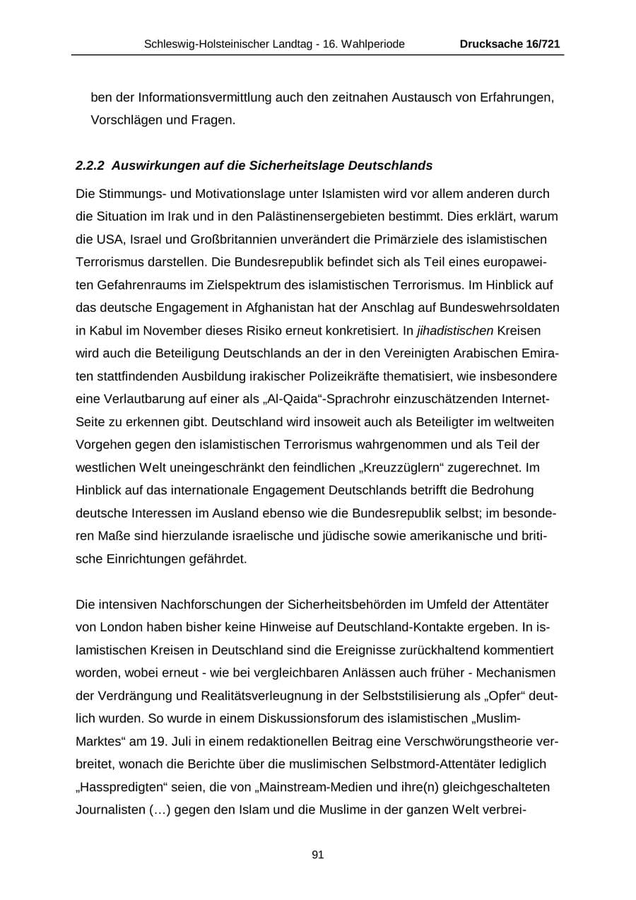 Seite 91 des Verfassungsschutzbericht 2005 Schleswig-Holstein