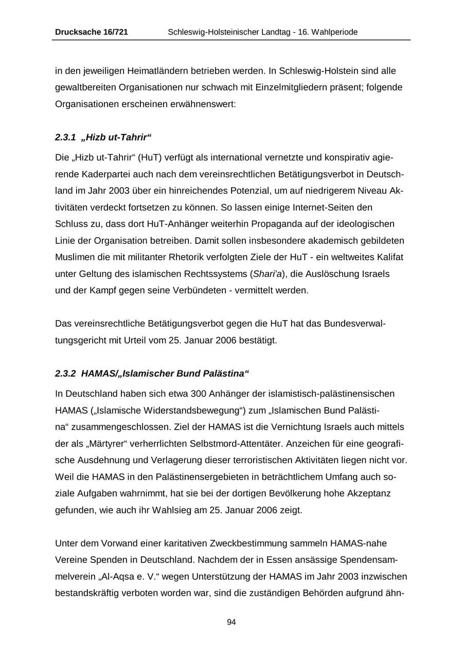 Seite 94 des Verfassungsschutzbericht 2005 Schleswig-Holstein