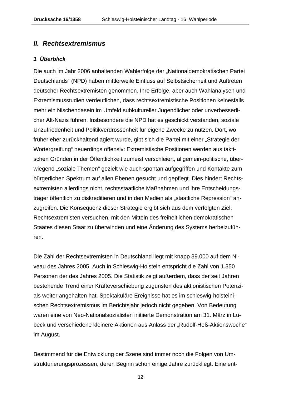 Seite 12 des Verfassungsschutzbericht 2006 Schleswig-Holstein