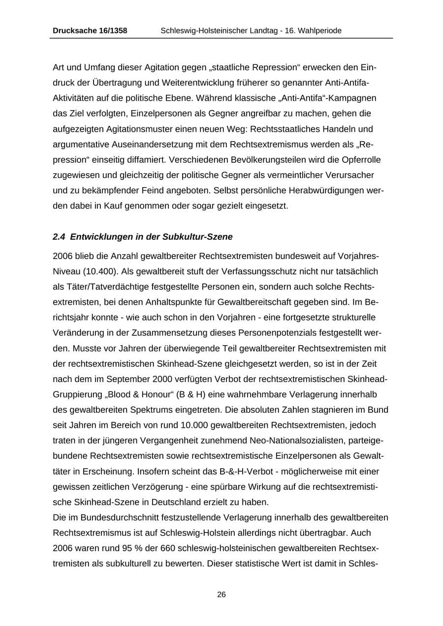 Seite 26 des Verfassungsschutzbericht 2006 Schleswig-Holstein
