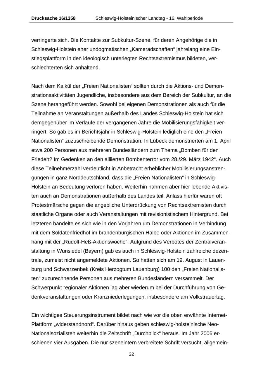 Seite 32 des Verfassungsschutzbericht 2006 Schleswig-Holstein