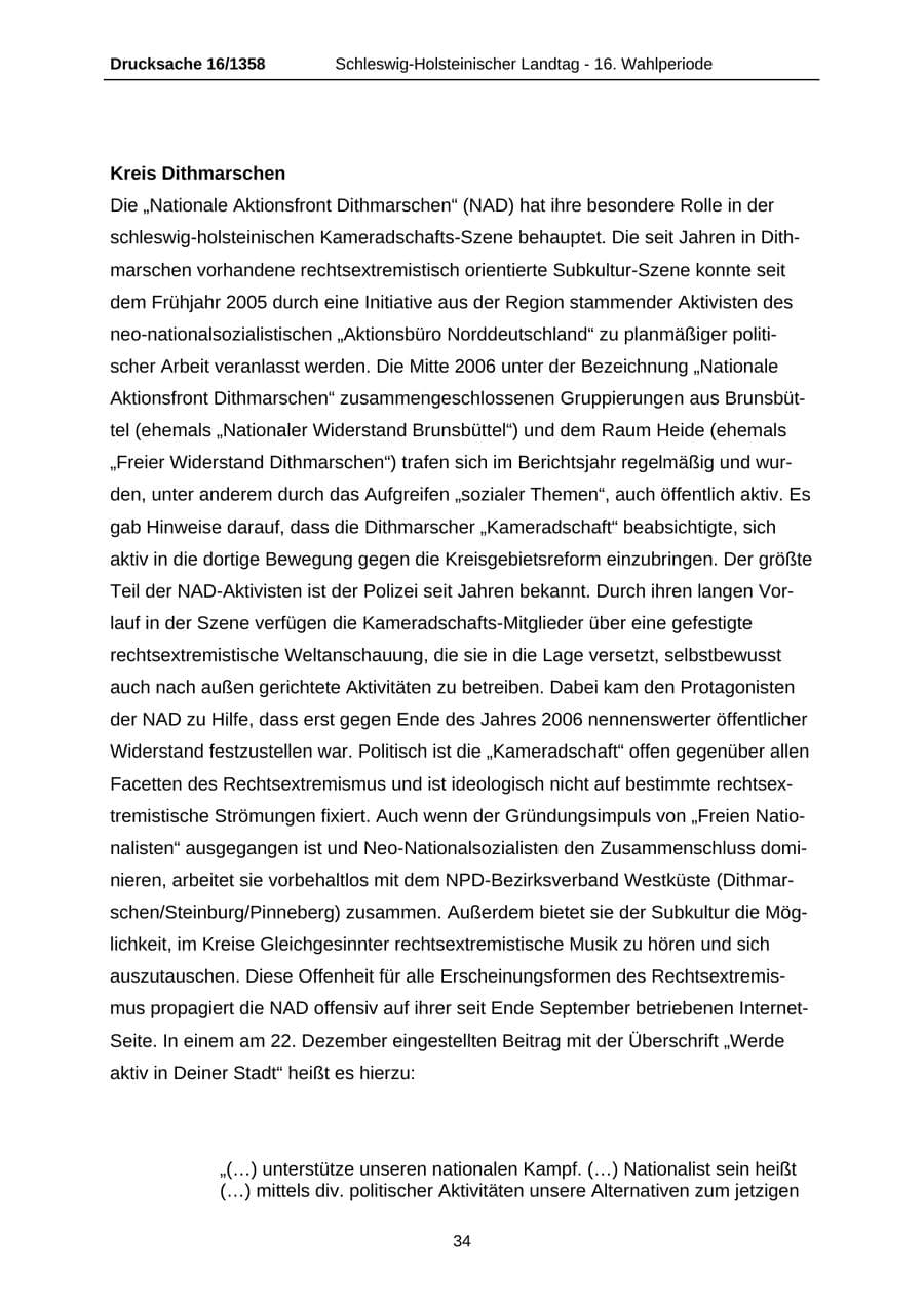 Seite 34 des Verfassungsschutzbericht 2006 Schleswig-Holstein