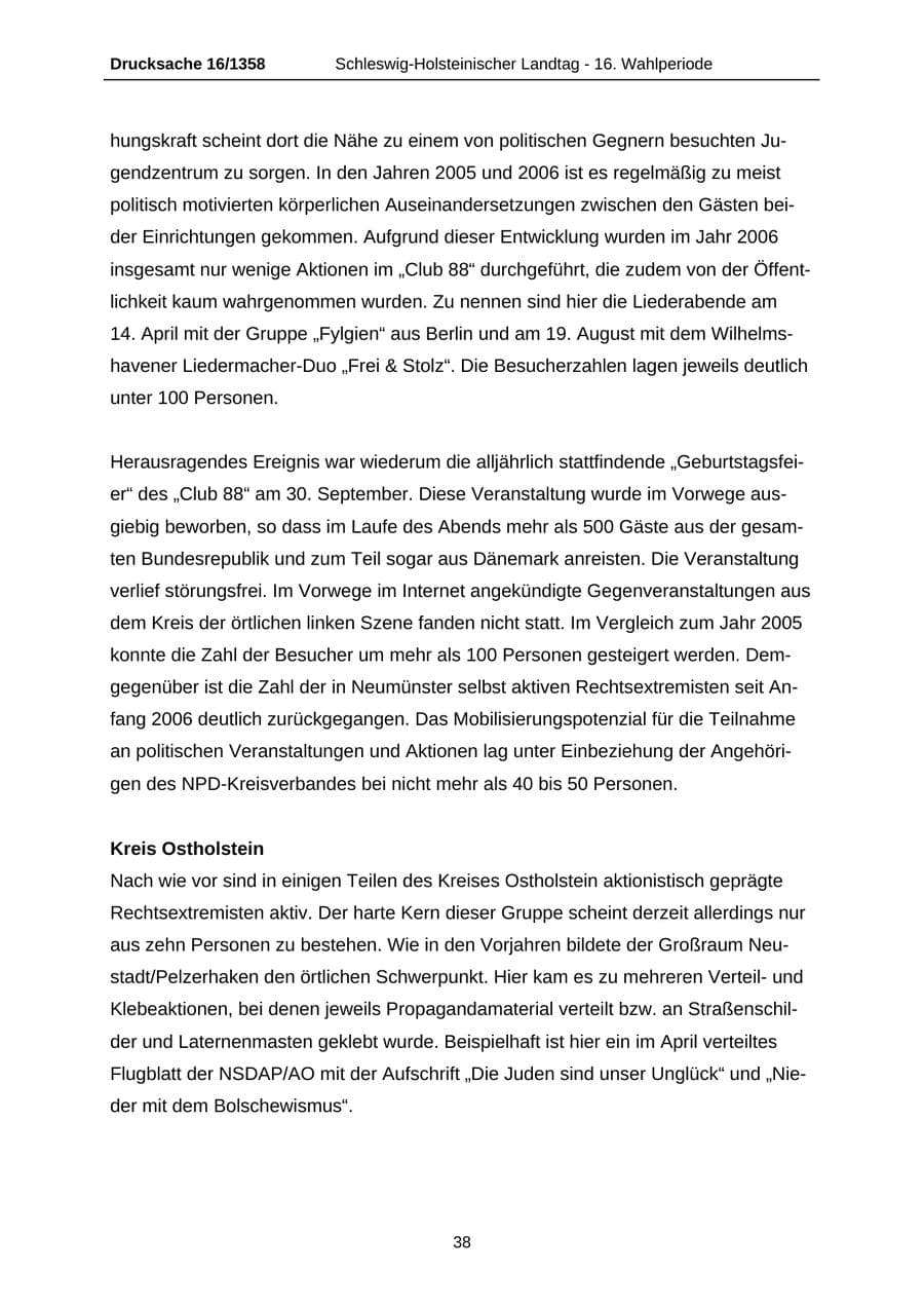 Seite 38 des Verfassungsschutzbericht 2006 Schleswig-Holstein