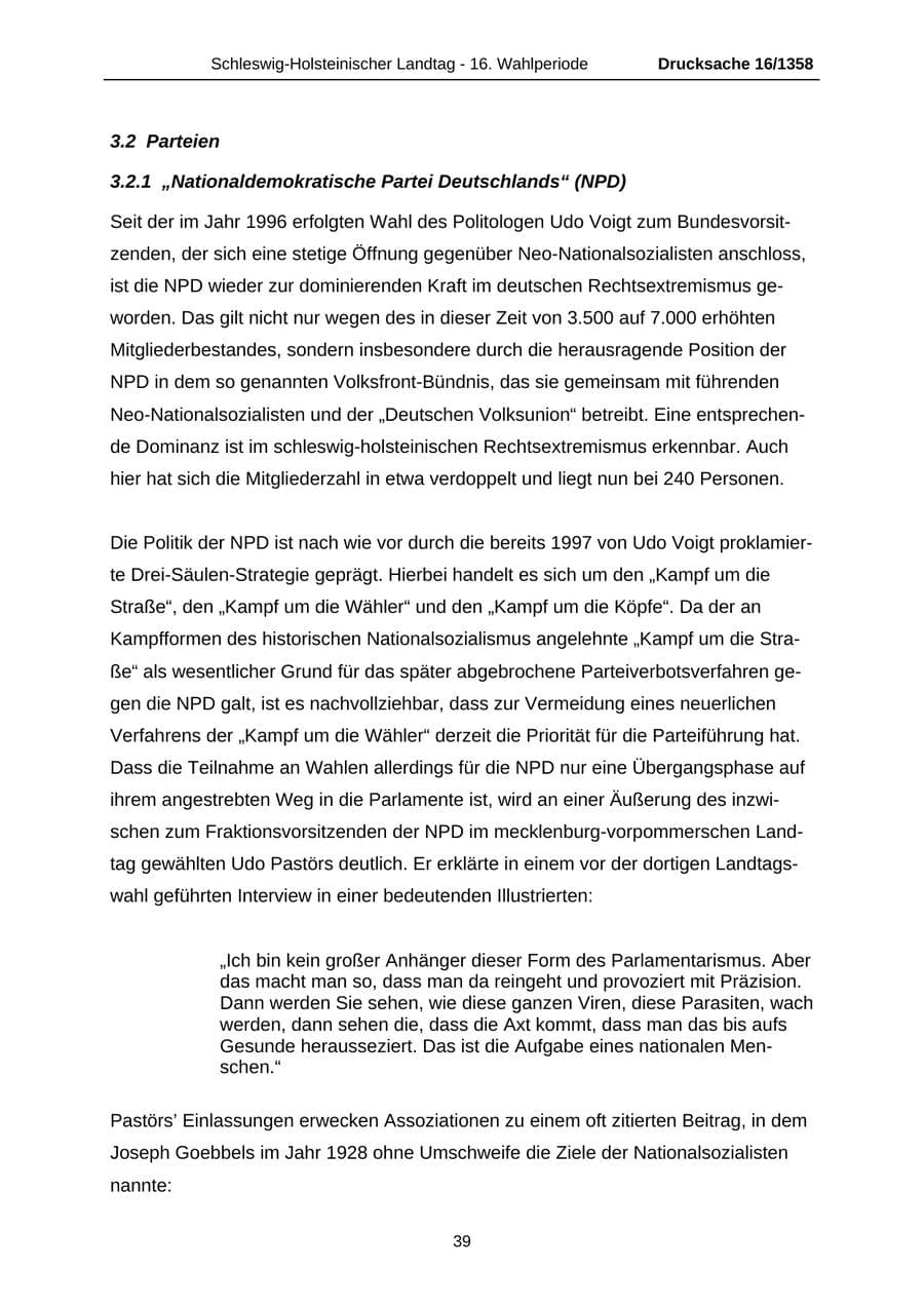 Seite 39 des Verfassungsschutzbericht 2006 Schleswig-Holstein