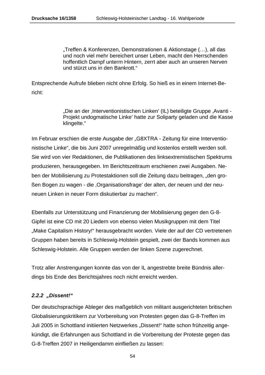 Seite 54 des Verfassungsschutzbericht 2006 Schleswig-Holstein