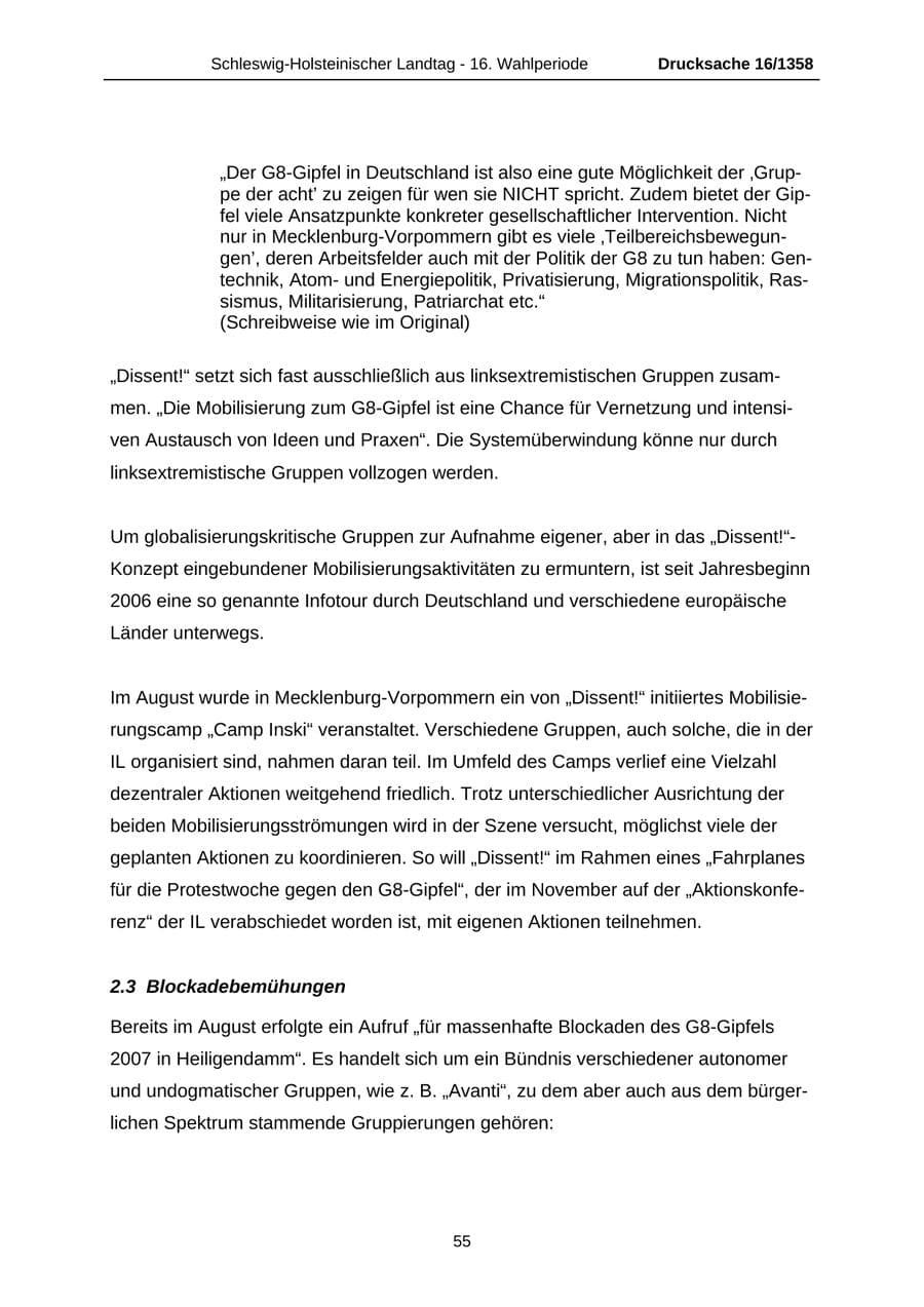 Seite 55 des Verfassungsschutzbericht 2006 Schleswig-Holstein