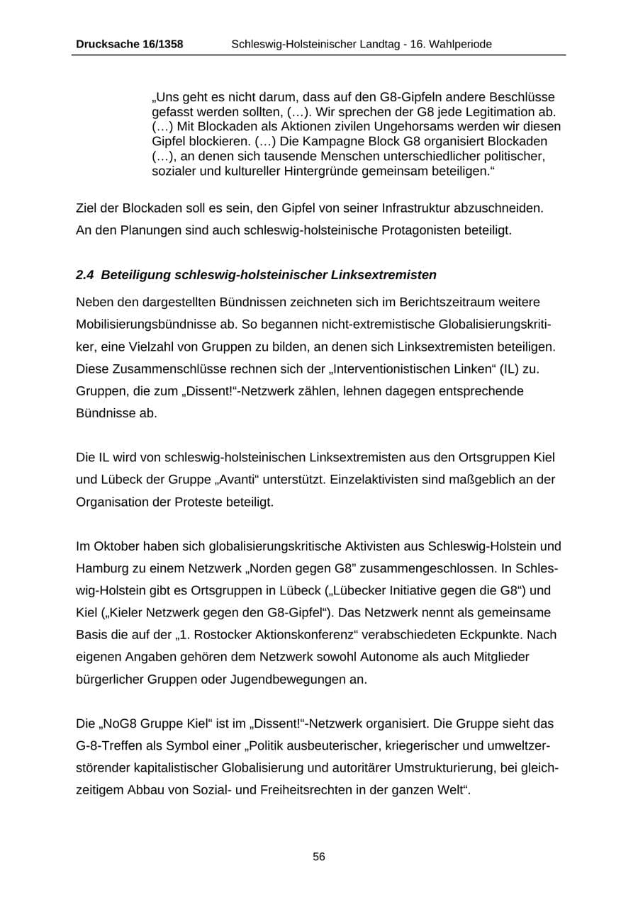 Seite 56 des Verfassungsschutzbericht 2006 Schleswig-Holstein
