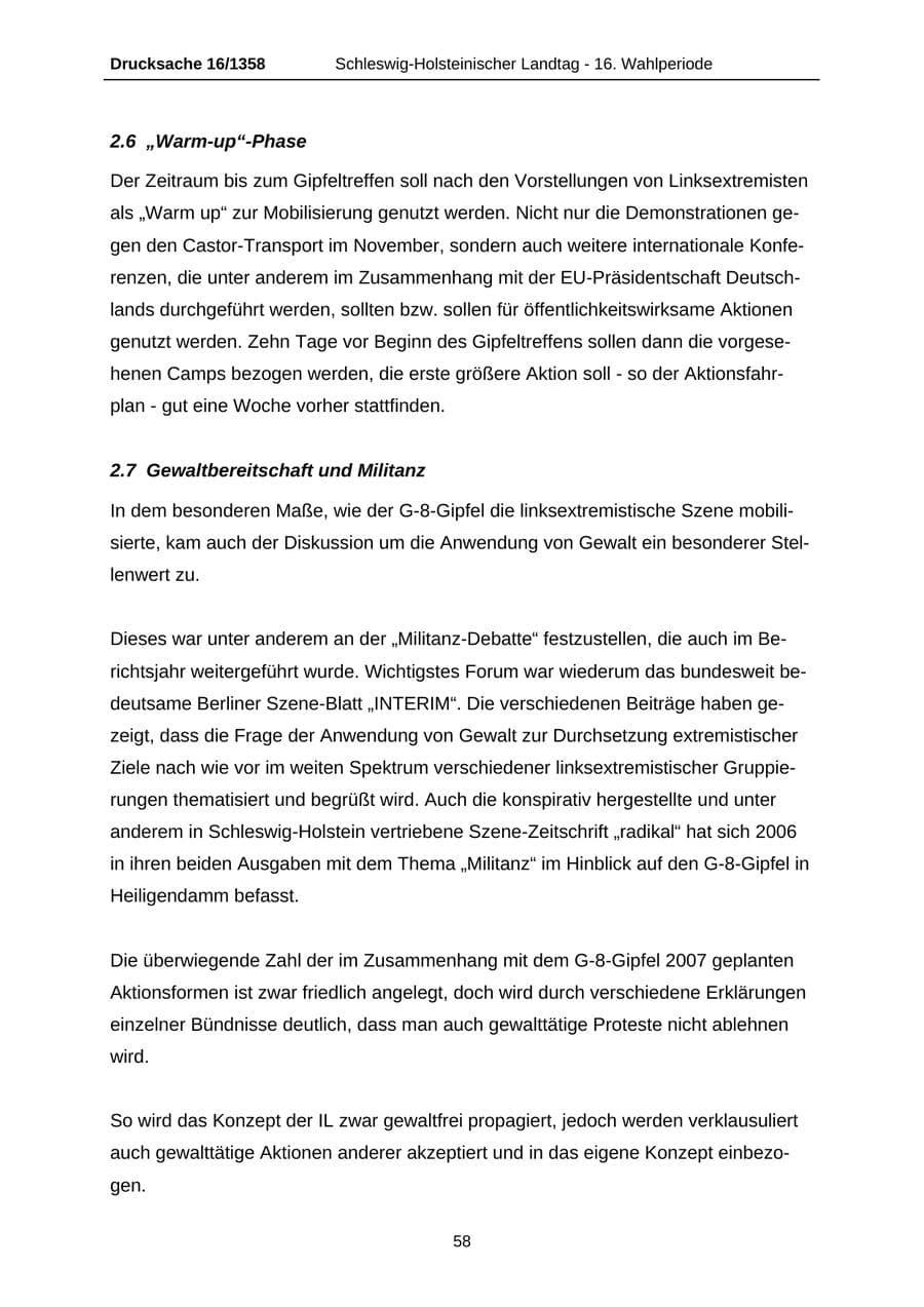 Seite 58 des Verfassungsschutzbericht 2006 Schleswig-Holstein