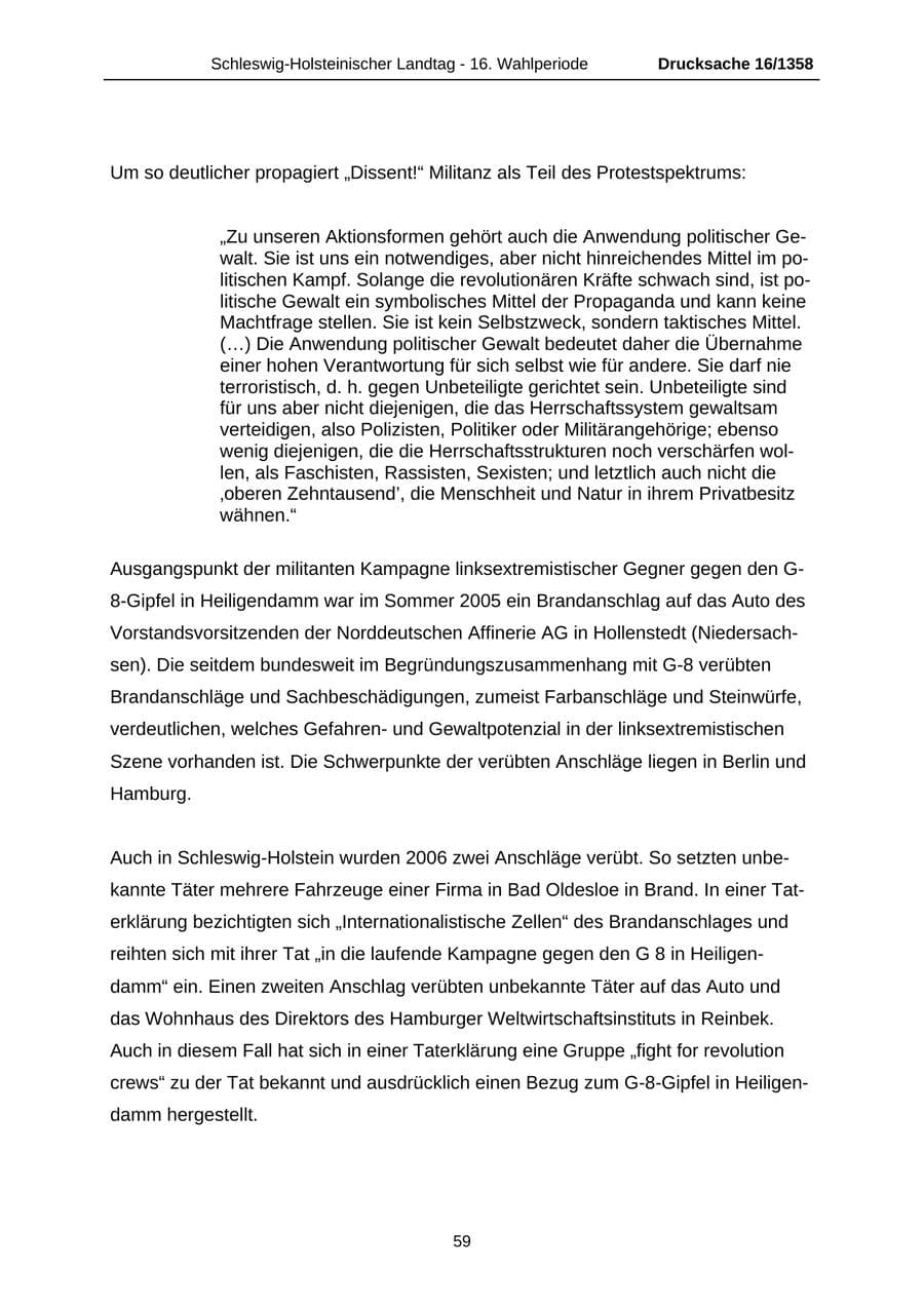 Seite 59 des Verfassungsschutzbericht 2006 Schleswig-Holstein