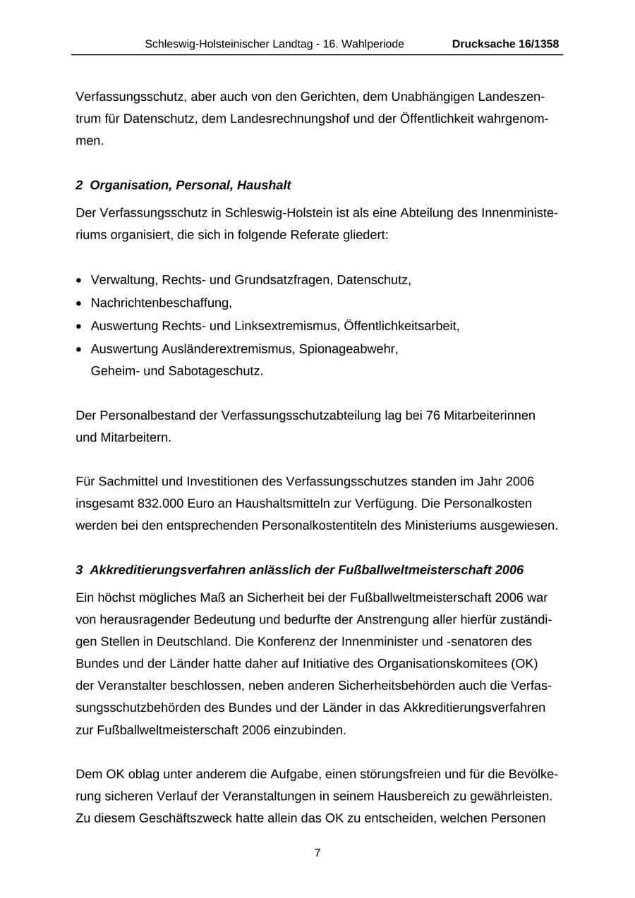 Seite 7 des Verfassungsschutzbericht 2006 Schleswig-Holstein