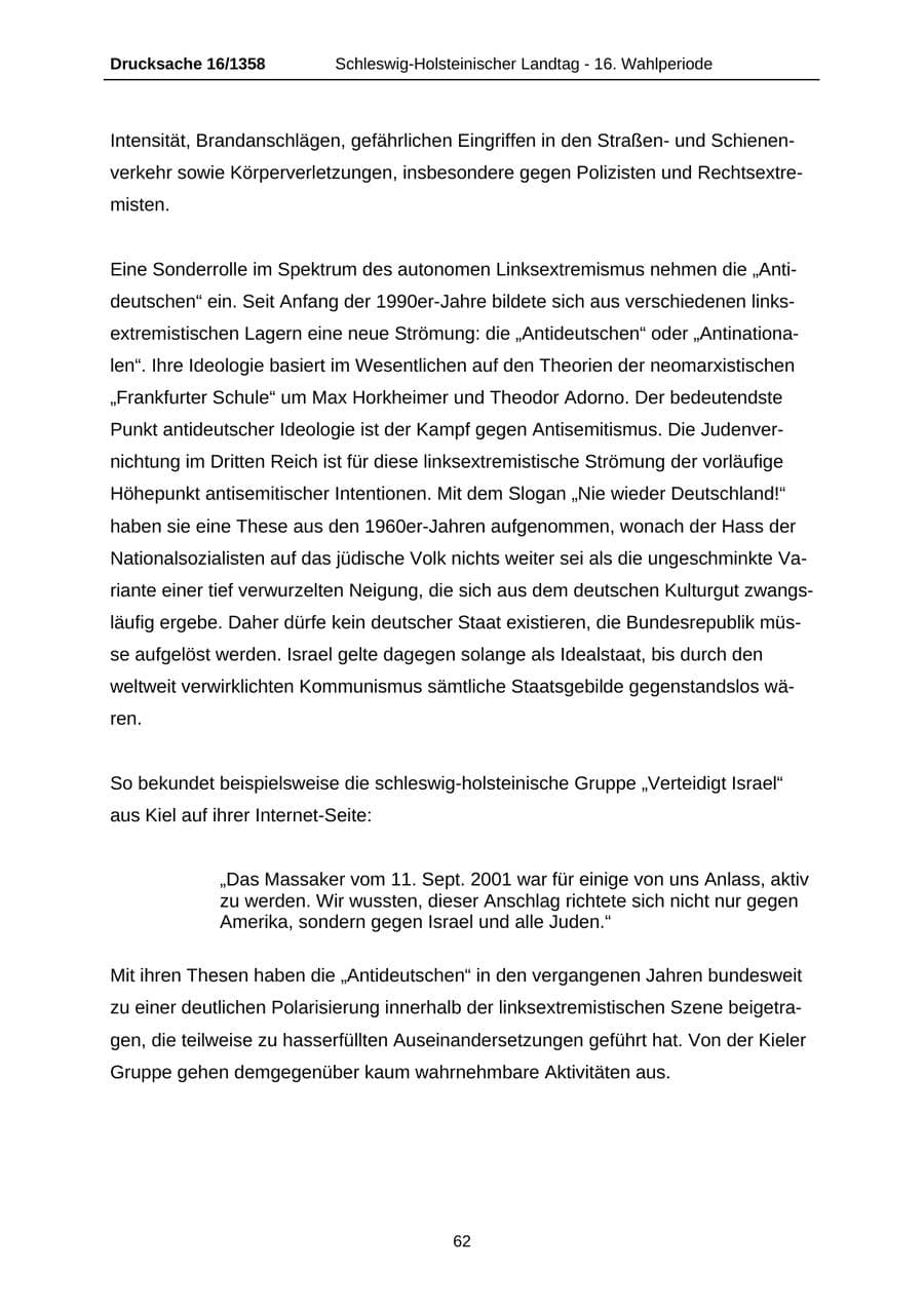 Seite 62 des Verfassungsschutzbericht 2006 Schleswig-Holstein