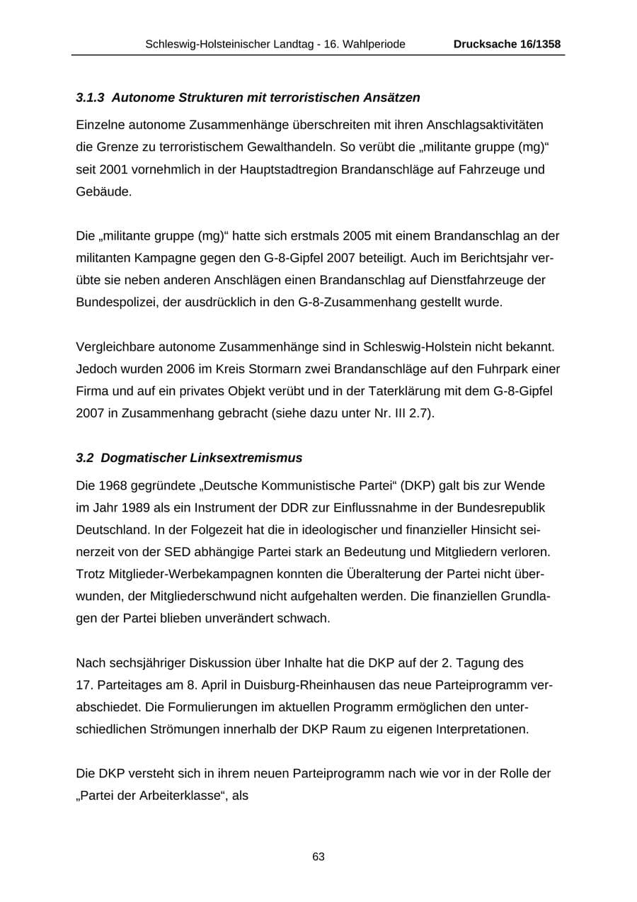 Seite 63 des Verfassungsschutzbericht 2006 Schleswig-Holstein