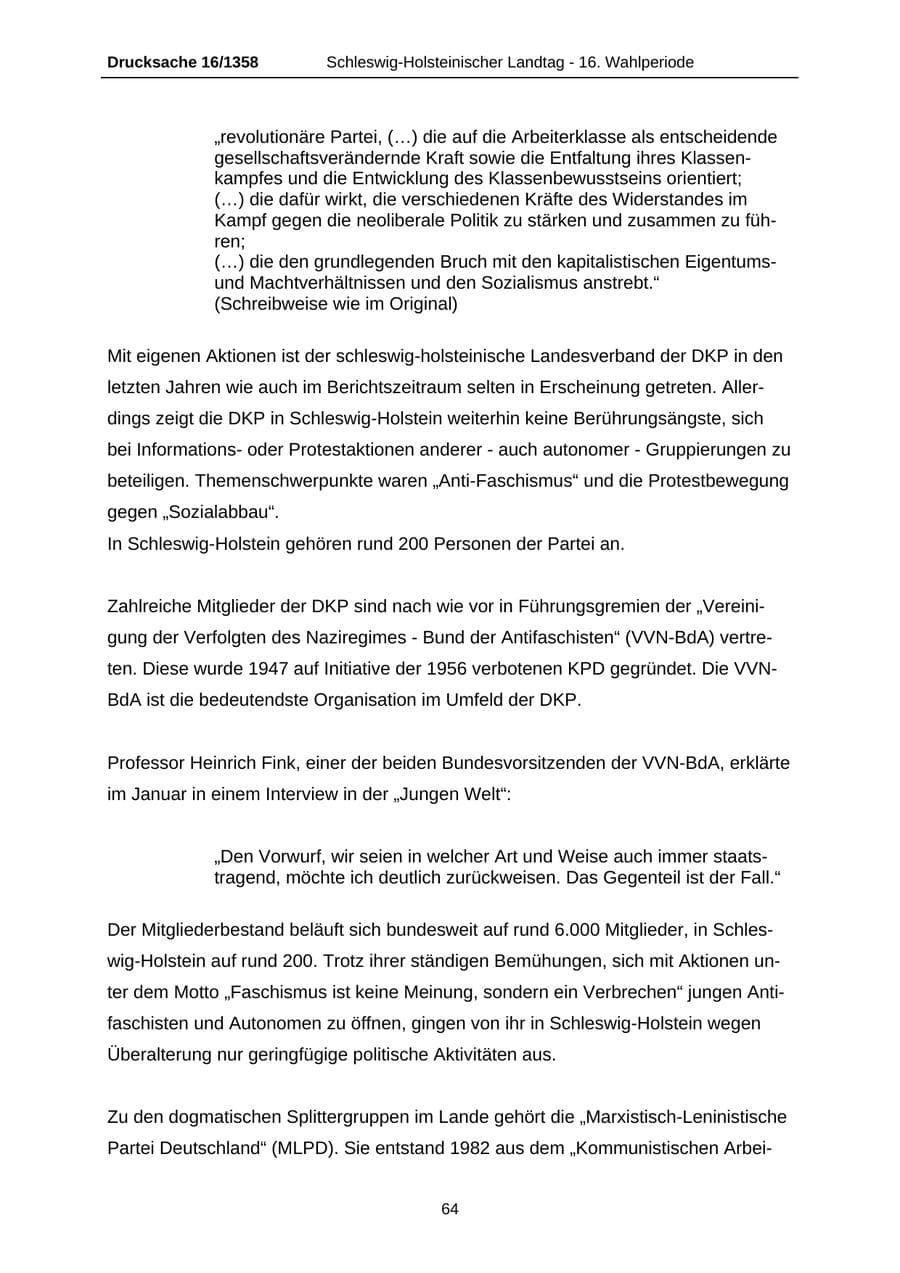 Seite 64 des Verfassungsschutzbericht 2006 Schleswig-Holstein