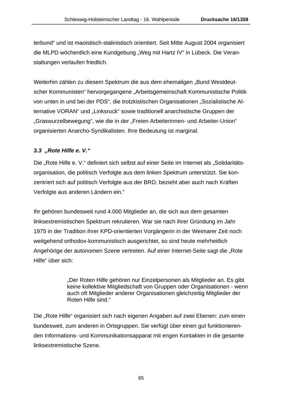 Seite 65 des Verfassungsschutzbericht 2006 Schleswig-Holstein