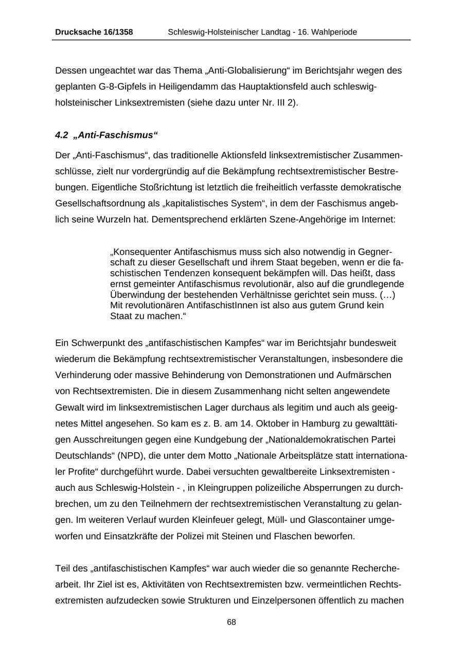 Seite 68 des Verfassungsschutzbericht 2006 Schleswig-Holstein