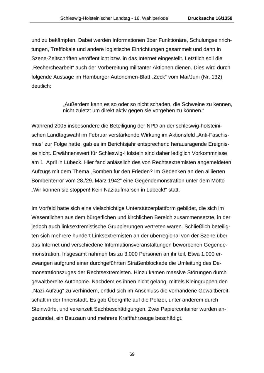 Seite 69 des Verfassungsschutzbericht 2006 Schleswig-Holstein