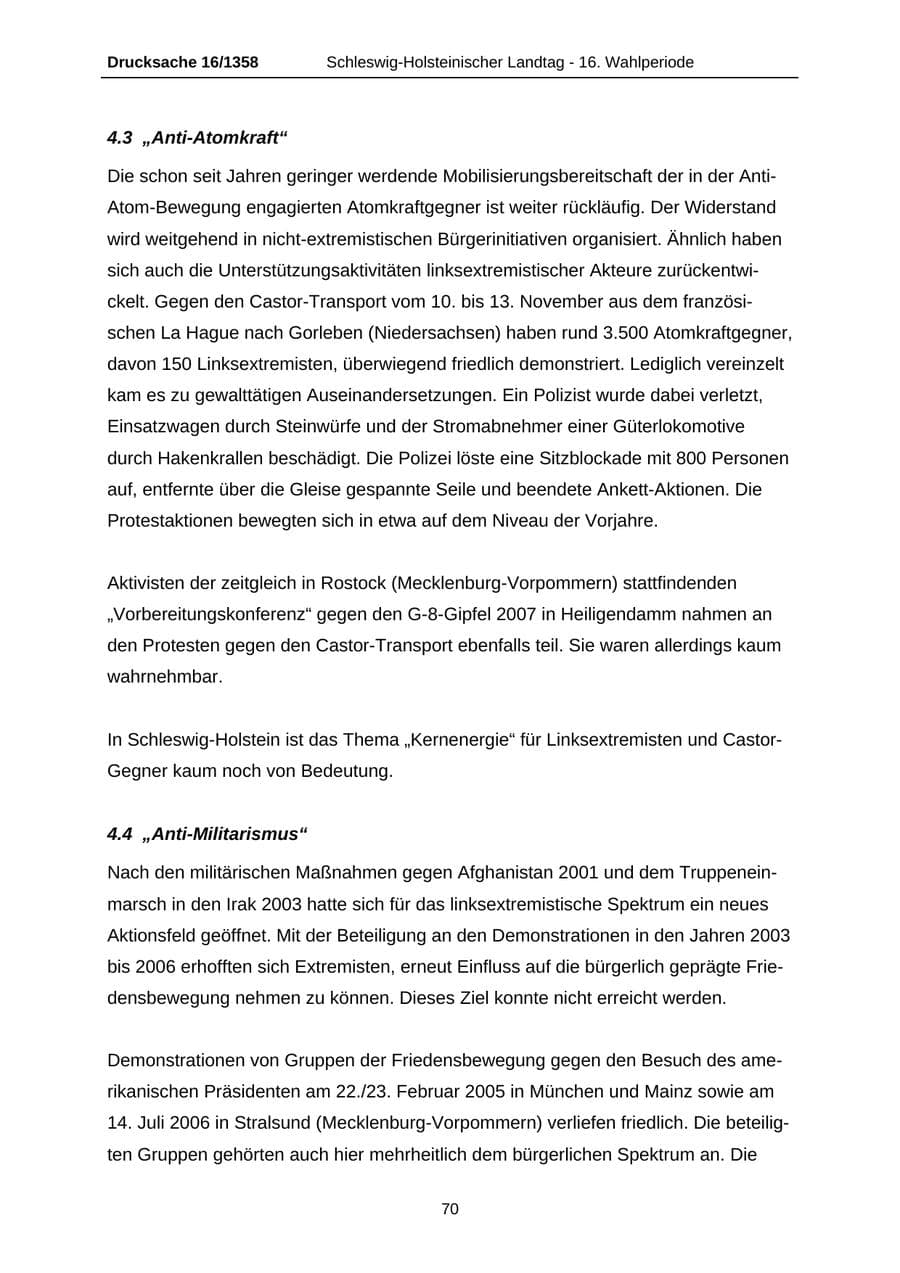Seite 70 des Verfassungsschutzbericht 2006 Schleswig-Holstein