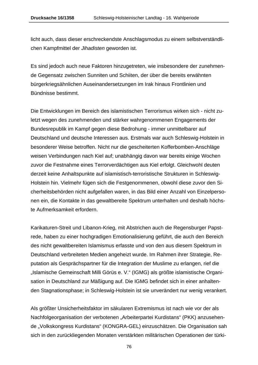 Seite 76 des Verfassungsschutzbericht 2006 Schleswig-Holstein
