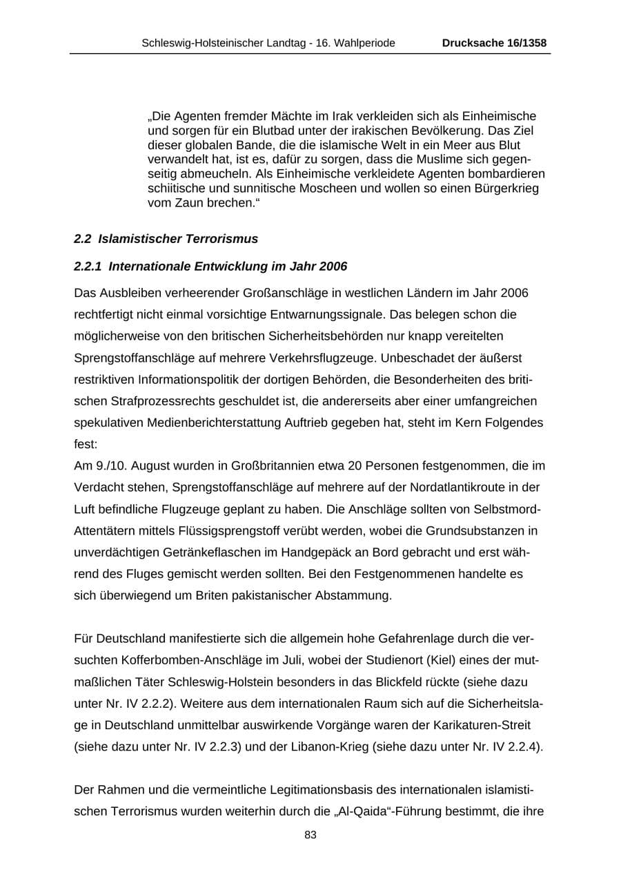 Seite 83 des Verfassungsschutzbericht 2006 Schleswig-Holstein