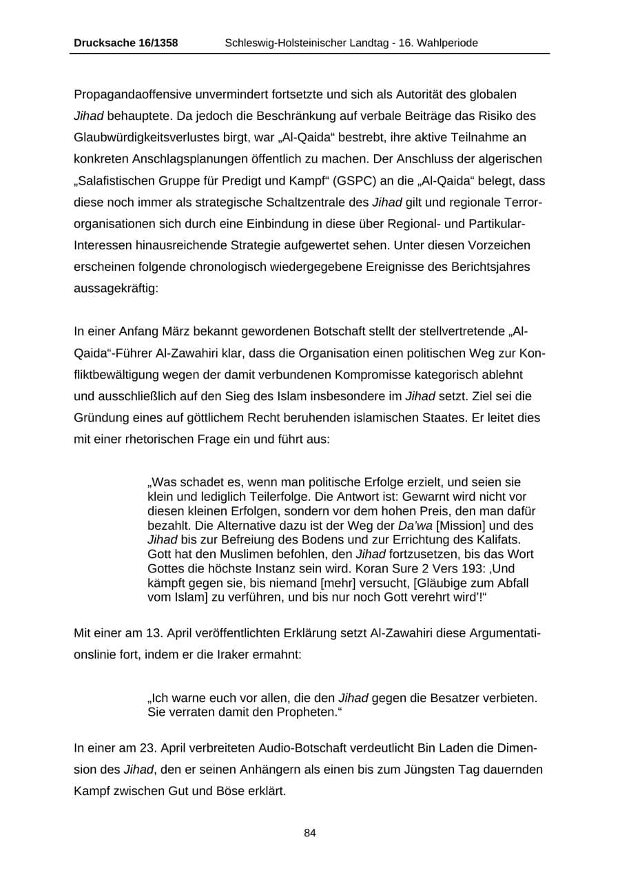 Seite 84 des Verfassungsschutzbericht 2006 Schleswig-Holstein