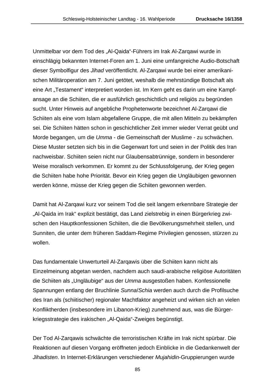 Seite 85 des Verfassungsschutzbericht 2006 Schleswig-Holstein