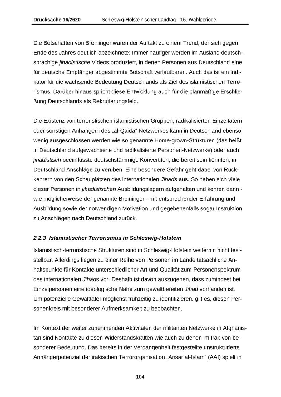 Seite 104 des Verfassungsschutzbericht 2008 Schleswig-Holstein