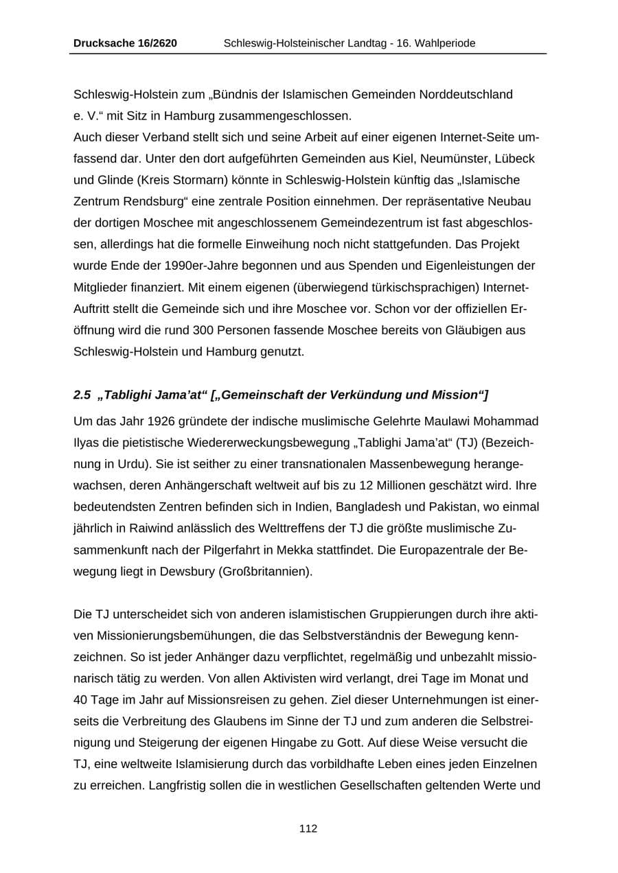 Seite 112 des Verfassungsschutzbericht 2008 Schleswig-Holstein