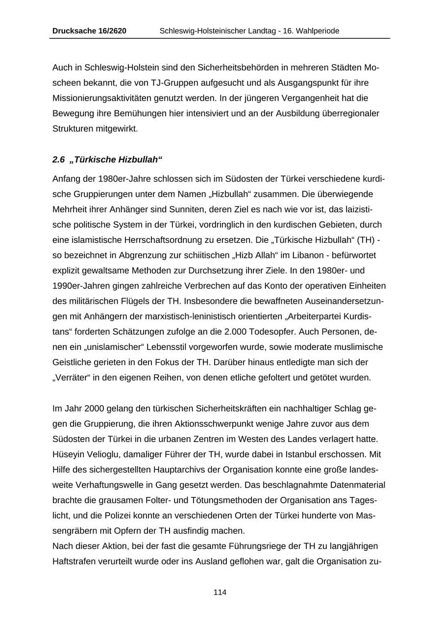 Seite 114 des Verfassungsschutzbericht 2008 Schleswig-Holstein