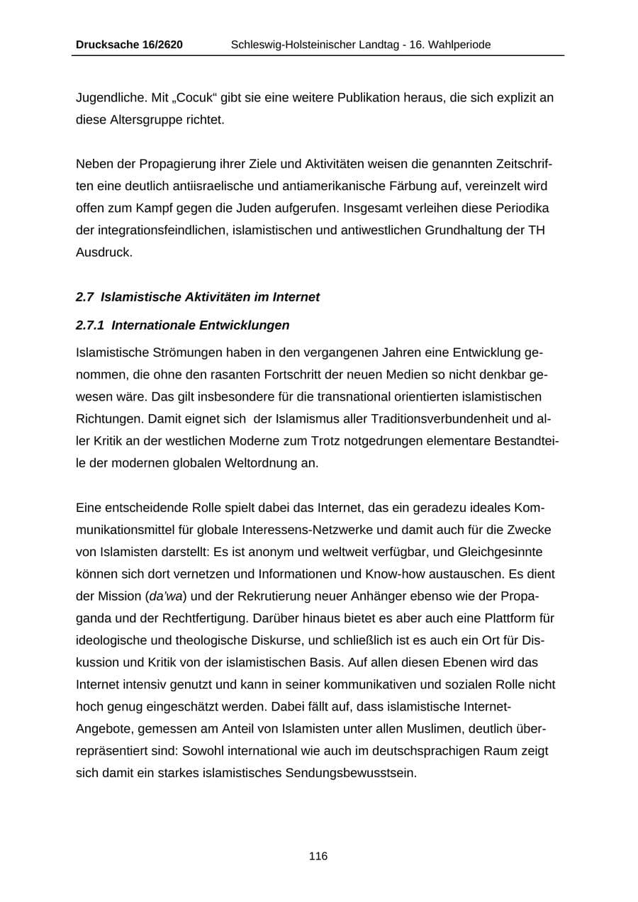 Seite 116 des Verfassungsschutzbericht 2008 Schleswig-Holstein