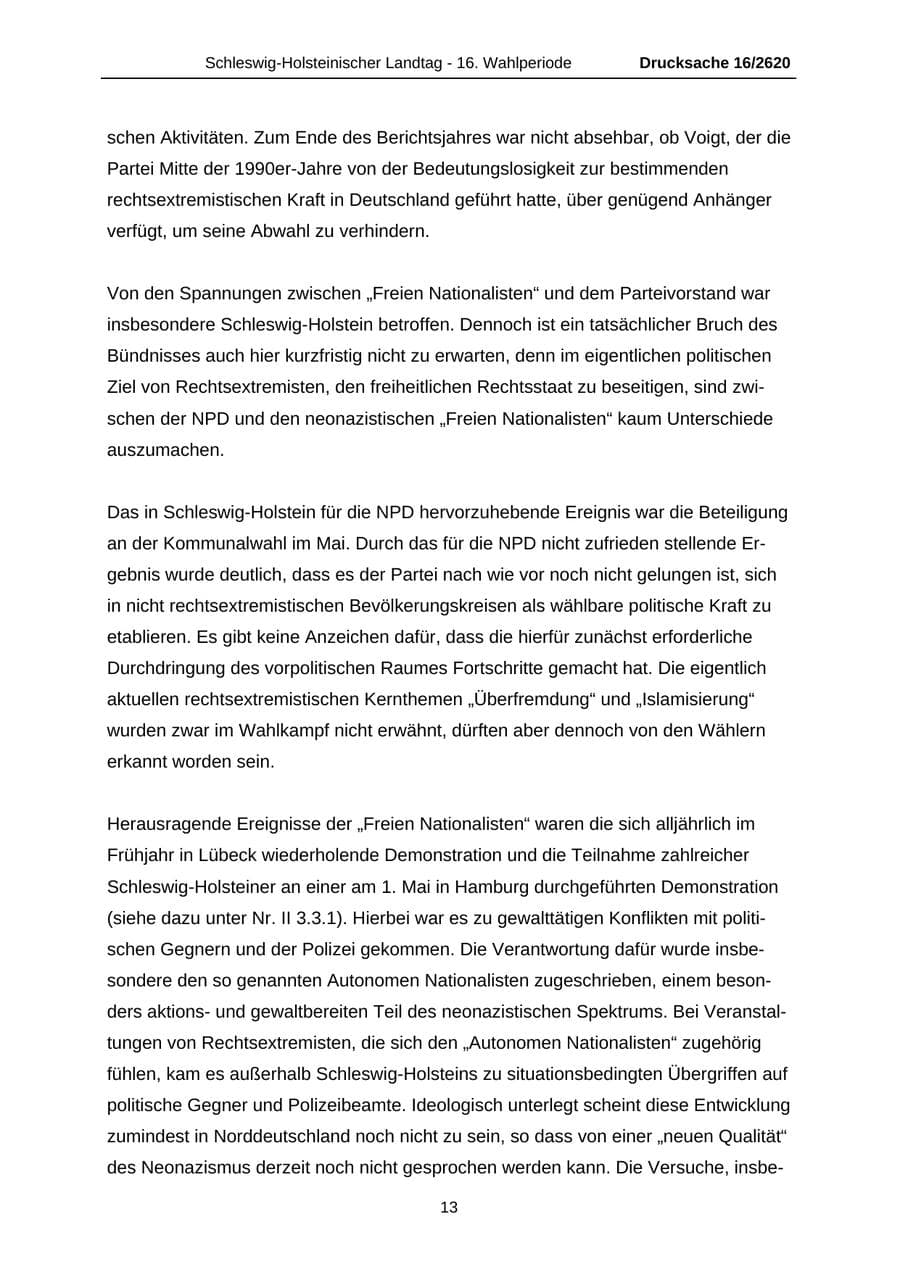 Seite 13 des Verfassungsschutzbericht 2008 Schleswig-Holstein