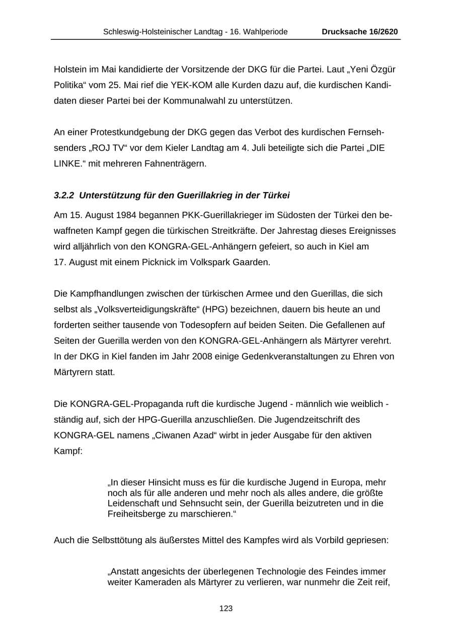 Seite 123 des Verfassungsschutzbericht 2008 Schleswig-Holstein