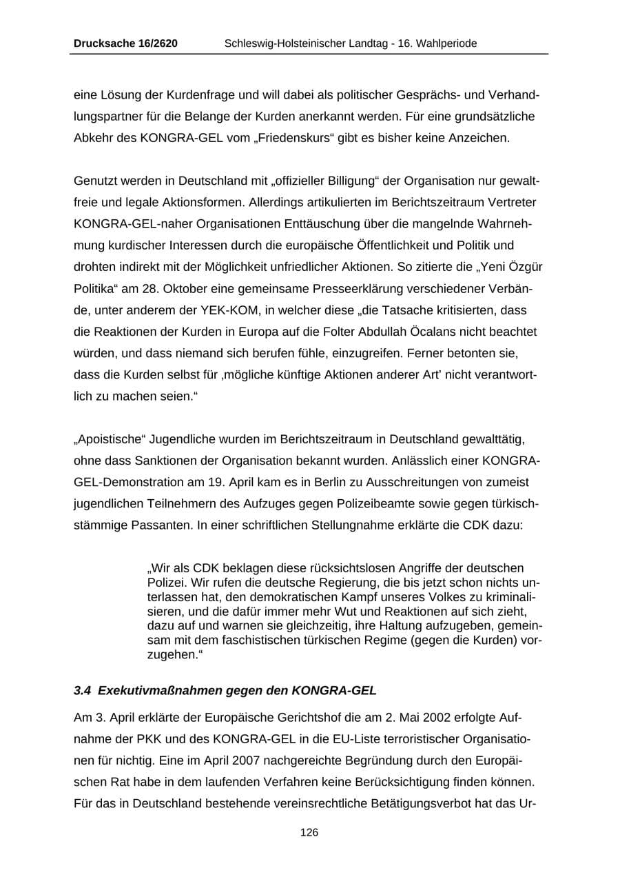 Seite 126 des Verfassungsschutzbericht 2008 Schleswig-Holstein