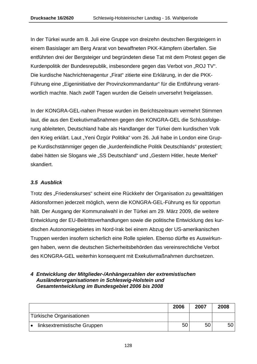 Seite 128 des Verfassungsschutzbericht 2008 Schleswig-Holstein