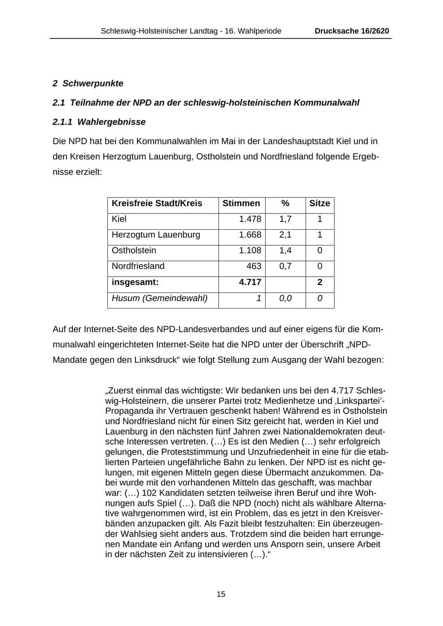 Seite 15 des Verfassungsschutzbericht 2008 Schleswig-Holstein