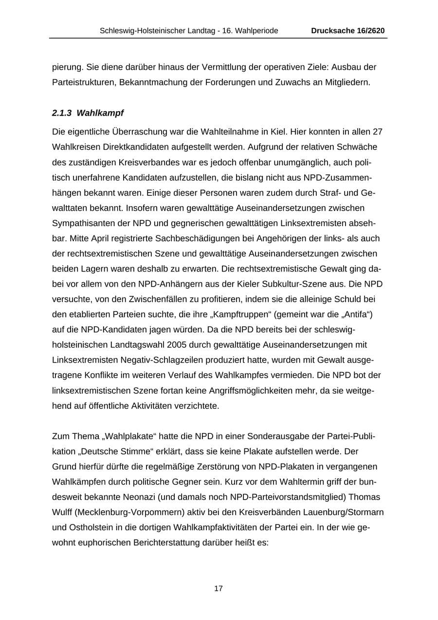 Seite 17 des Verfassungsschutzbericht 2008 Schleswig-Holstein