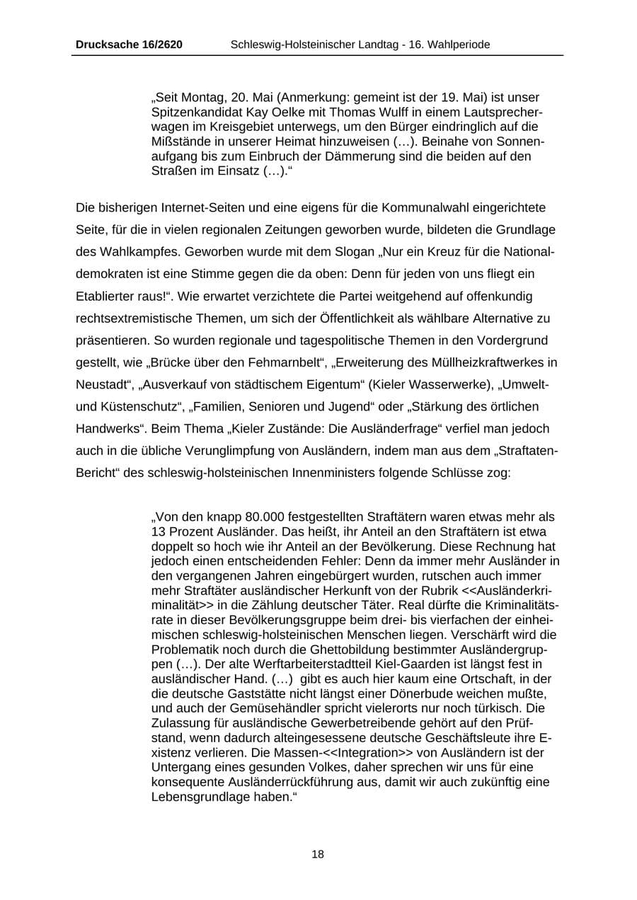 Seite 18 des Verfassungsschutzbericht 2008 Schleswig-Holstein