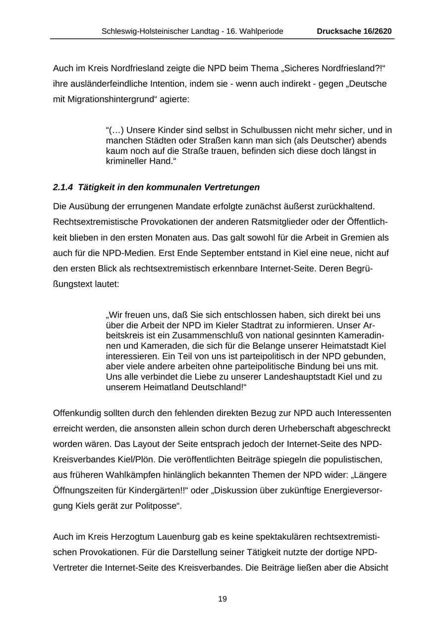 Seite 19 des Verfassungsschutzbericht 2008 Schleswig-Holstein