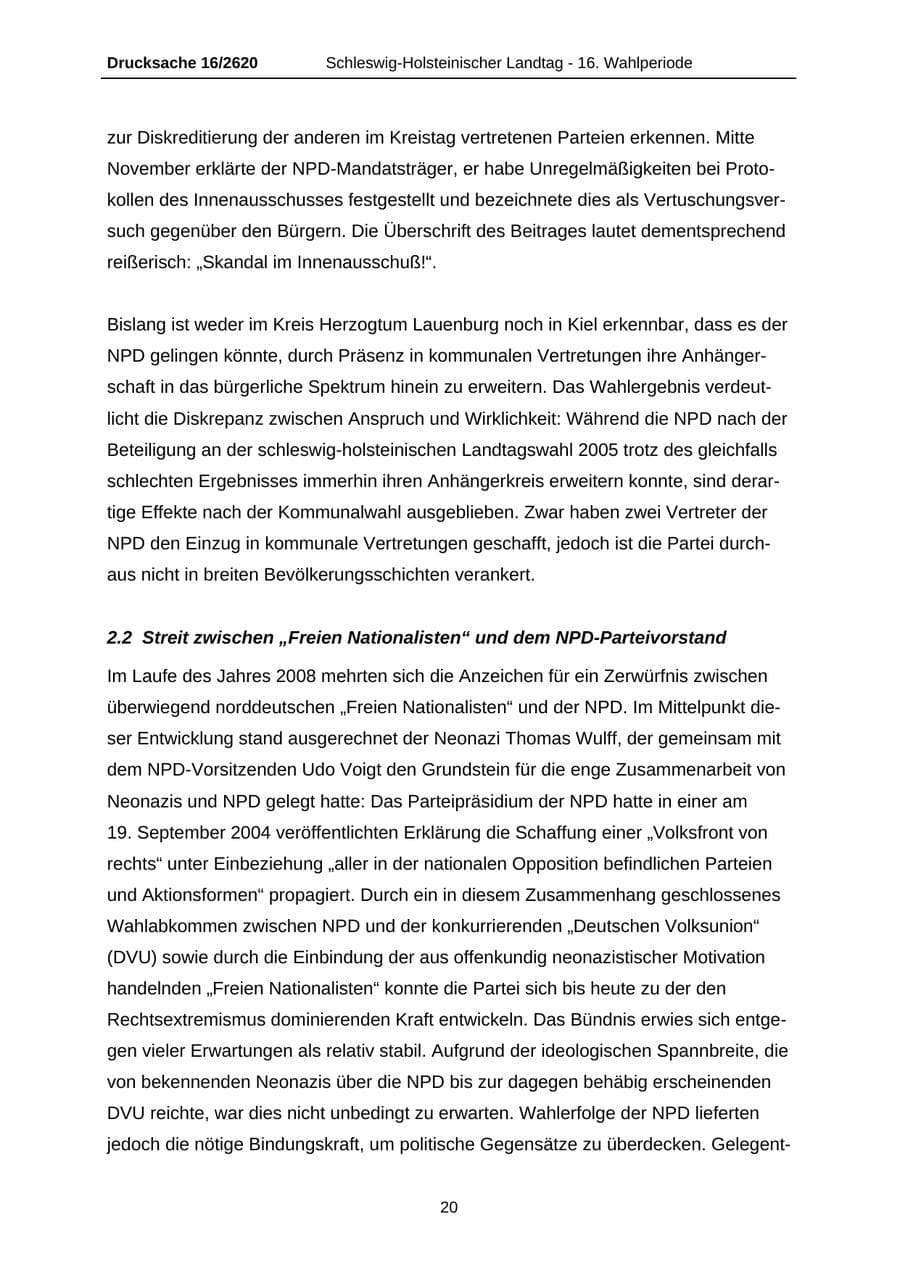 Seite 20 des Verfassungsschutzbericht 2008 Schleswig-Holstein