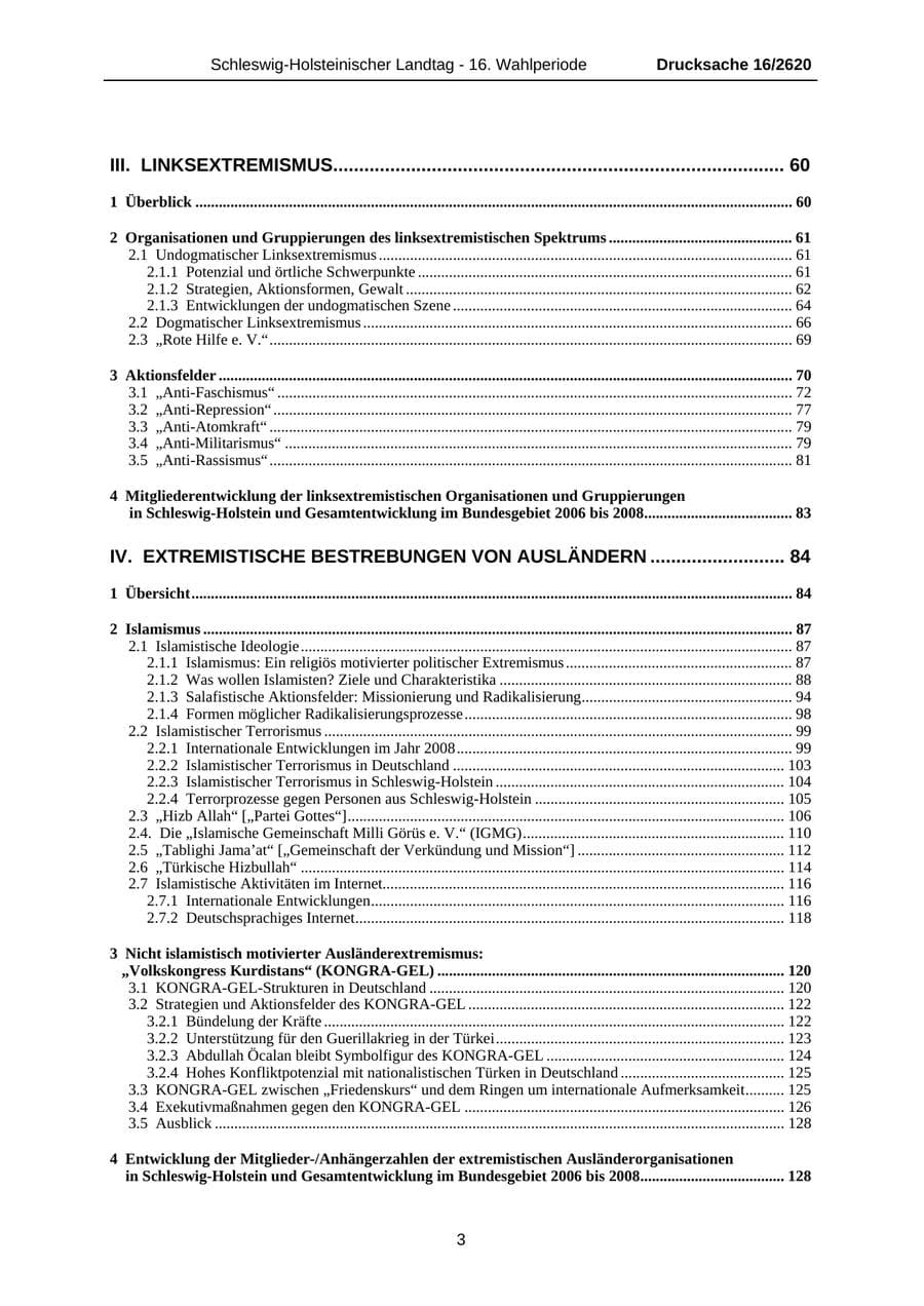 Seite 3 des Verfassungsschutzbericht 2008 Schleswig-Holstein