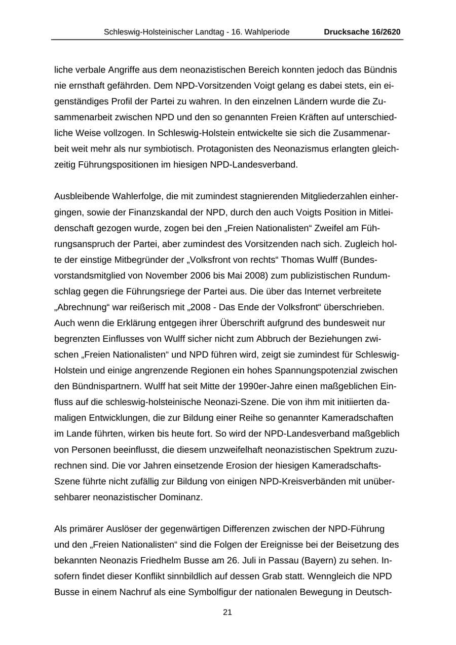 Seite 21 des Verfassungsschutzbericht 2008 Schleswig-Holstein