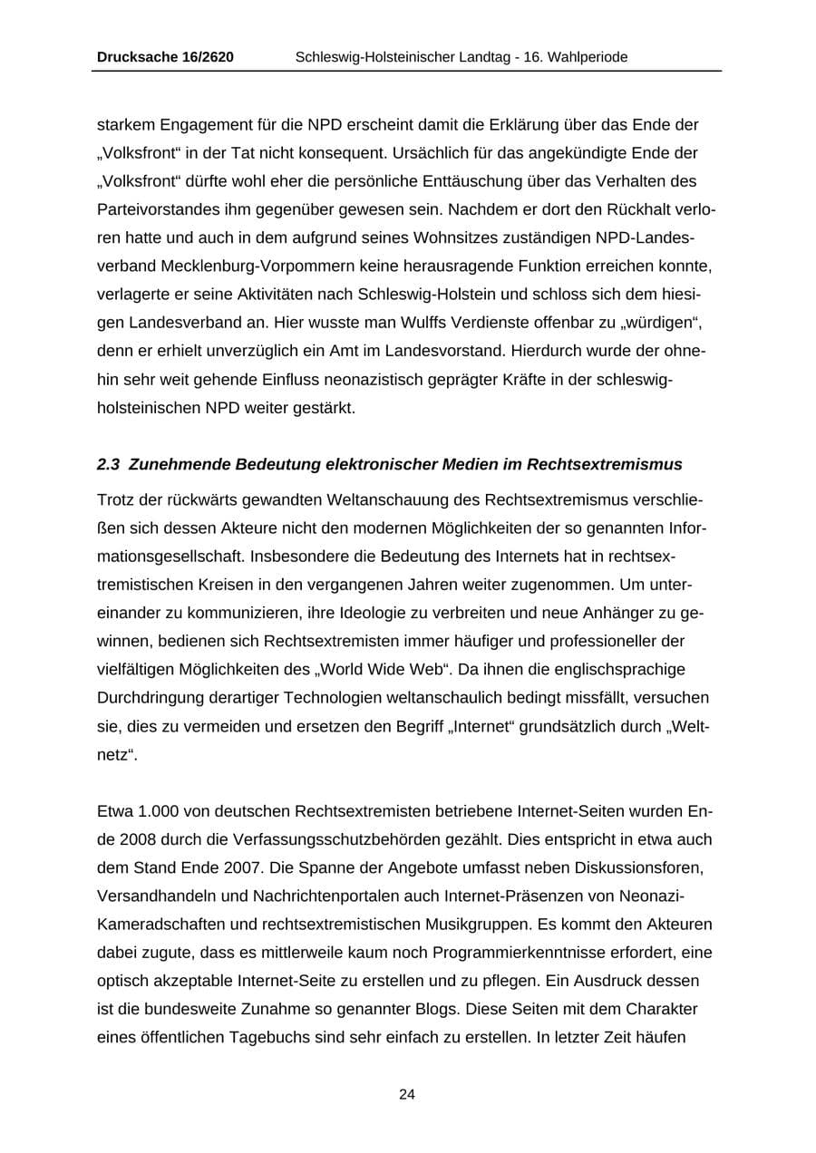 Seite 24 des Verfassungsschutzbericht 2008 Schleswig-Holstein