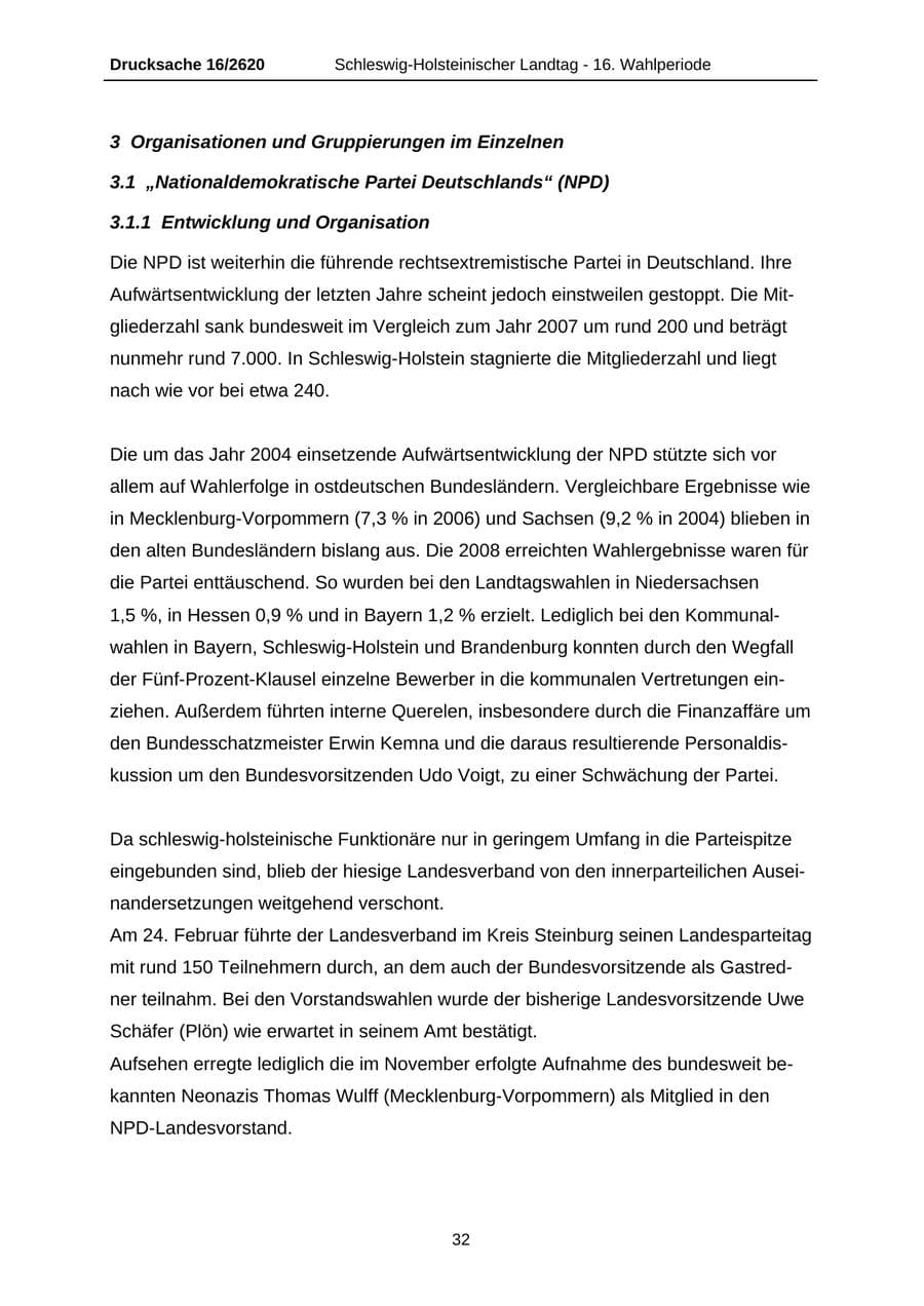 Seite 32 des Verfassungsschutzbericht 2008 Schleswig-Holstein