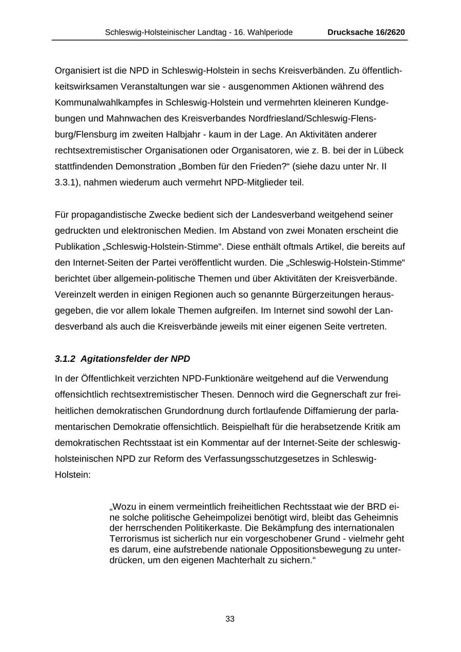 Seite 33 des Verfassungsschutzbericht 2008 Schleswig-Holstein