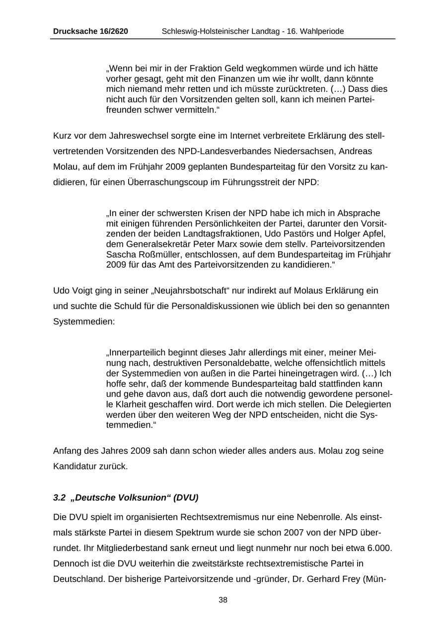 Seite 38 des Verfassungsschutzbericht 2008 Schleswig-Holstein