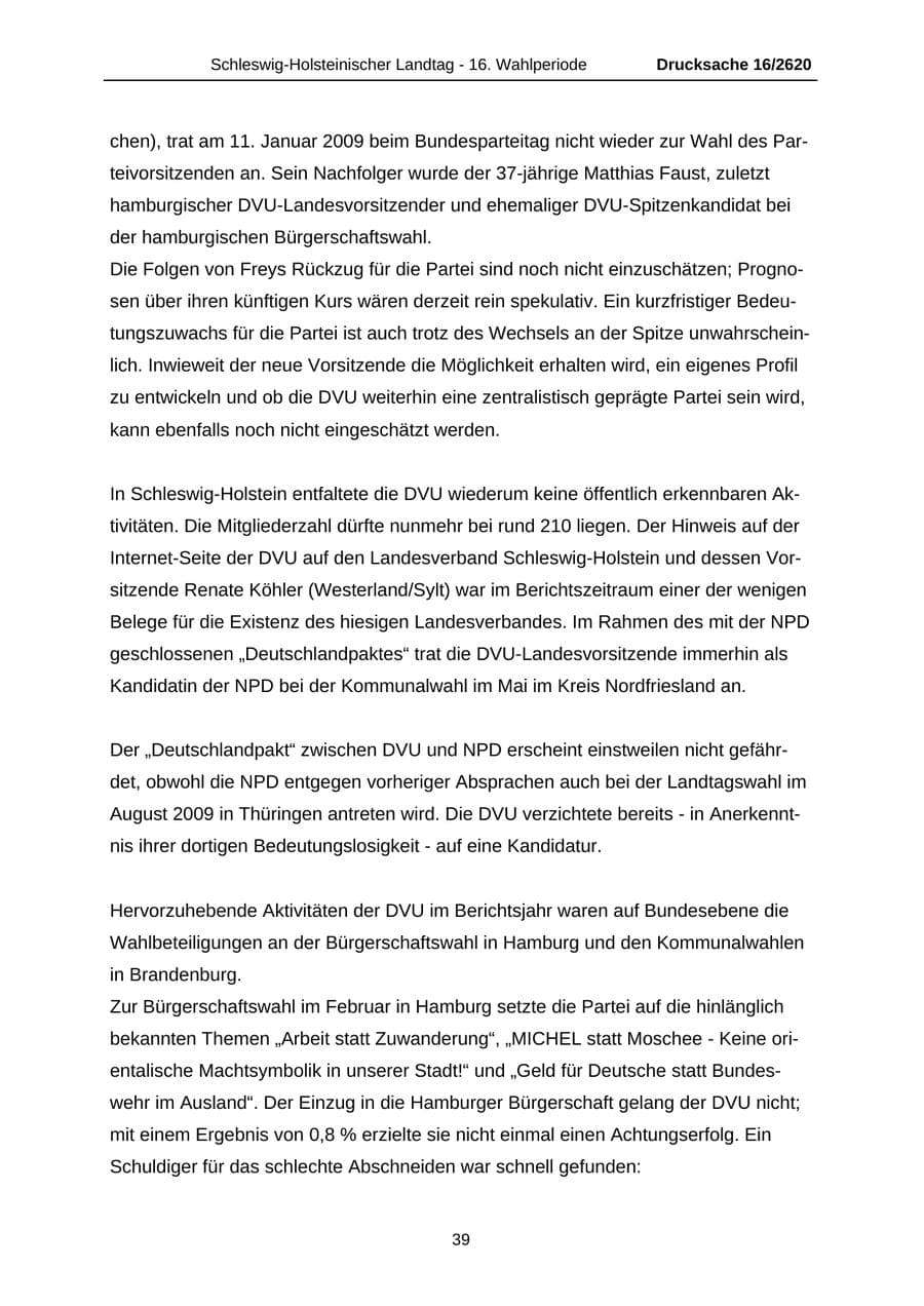 Seite 39 des Verfassungsschutzbericht 2008 Schleswig-Holstein