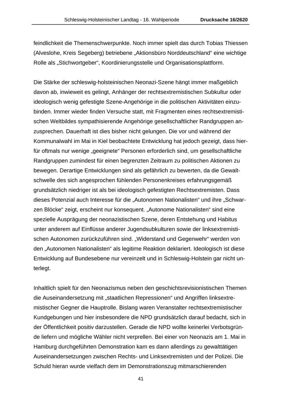 Seite 41 des Verfassungsschutzbericht 2008 Schleswig-Holstein